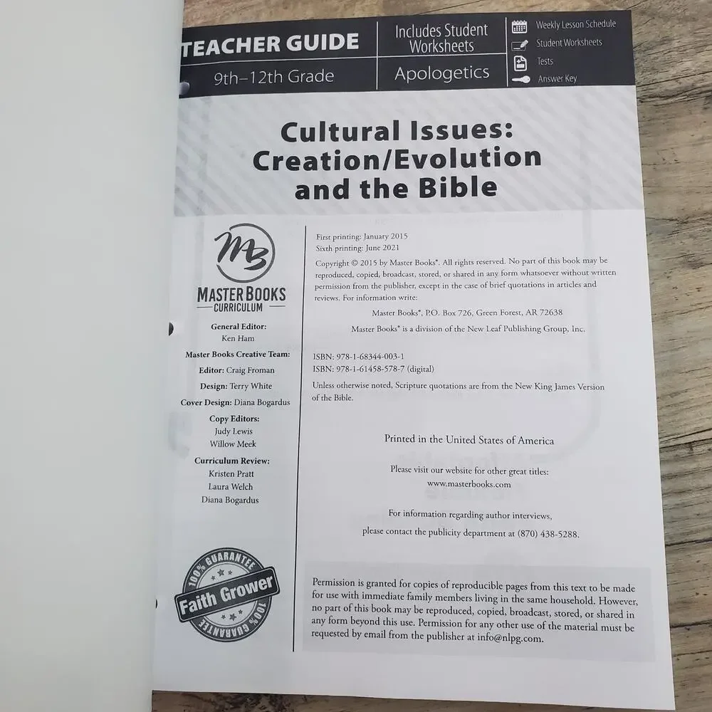 Cultural Issues: Creation/Evolution and the Bible (Teacher Guide) by Master Book